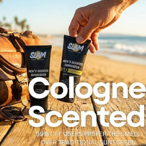 SLAM Men's Sunscreen Lotion SPF 50 &amp Moisturizer ? Face &amp Body Sunblock Anti-Aging Water-Resistant Hawaii Act 104 Safe Skincare for Men Scented &amp Unscented ? 3 fl oz. each- Trio pack.
