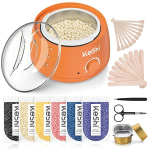 KeShi Waxing Kit Painless Hair Removal Wax Warmer with 6 Bags Hard WaxBeans for Full Body Legs Face Eyebrows &amp Bikini? Ideal for Both Women &amp Men(Orange)