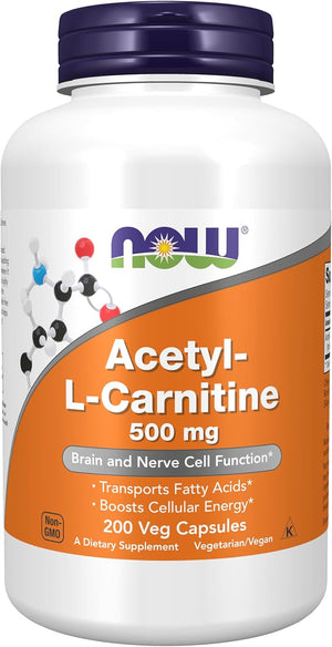 NOW Foods Supplements Acetyl-L Carnitine 500 mg Amino Acid Brain And Nerve Cell Function* 200 Veg Capsules