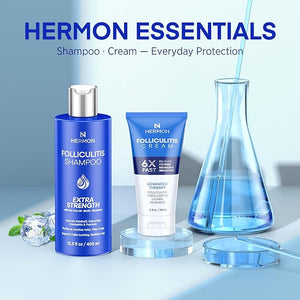 Hermon Folliculitis Treatment Kit ? Shampoo &amp Cream Combo for Scalp Body &amp Intimate Areas ? Soothes Itch Clears Acne Bumps Fights Fungal Infections &amp Razor Bumps ? For Men &amp Women