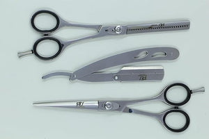 Professional Hair Cutting Kit - 6.5 Right-Handed Japanese 440C Scissors Thinning Shears Razor &amp Comb Set for Barbers Stylists Precision Texturizing for Salon &amp Home Use Silver