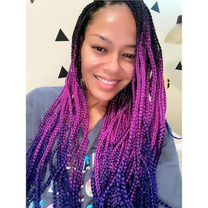 Box Braid Crochet Hair 24 Inch 6Packs Prelooped Braided Synthetic Medium Braids Ombre Purples Hair Extensions for Women (24 Inch,Black-Purple-Blue)