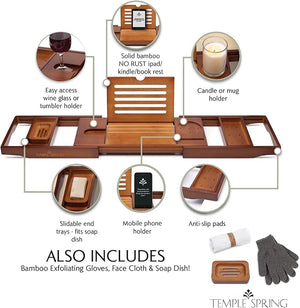 Temple Spring Wooden Bathtub Tray Bamboo Bathroom Accessories Bath Tray for Tub at Home Spa Essentials Board for Tub Table Bath Caddy for Bathtub Accessories &amp Bathroom Essentials ? Wood Brow
