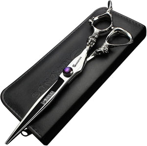 7 inch barber scissors, purple diamond barber scissors, suitable for barbers/families/individuals(7 Inch Flat-AA)