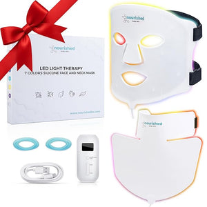 LED Light Therapy Face &amp Neck Mask - Facial Skin Care Device - 7 Colors Red &amp Blue - Rejuvenation Anti-aging Product for Wrinkles