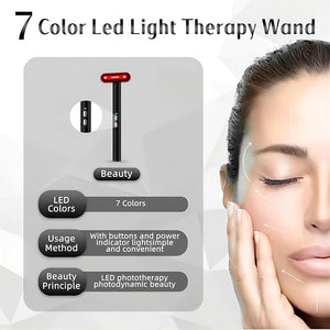 Led-Light-Therapy, 7 Color Face Skincare Wand with Facial Massager LED Face Skin Rejuvenation for Face &amp; Neck &amp; Eye Skincare Equipment Red Light Wand