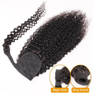 Hair Buns Hair Piece 12-26 Inch Curly Ponytail Real Hair Extensions Ponytail Curly Wrap Black Wig Hair Slices for Black Women Wig Hair Bun Hair Accessories For Girls ( Color : Black  Size : 26inches