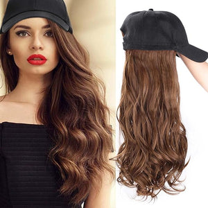 Women Baseball Cap Wig Long Curly and Wavy Wig Sunshade Baseball Cap Integrated Wig Cap Women's Wig Cap