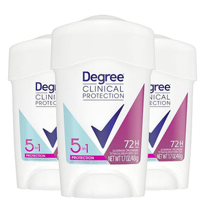 Degree Clinical Protection Antiperspirant Deodorant 5-in-1 Pack of 3 72-Hour Sweat &amp Odor Protection 1.7 oz