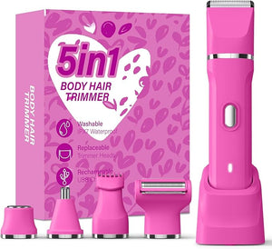 5-in-1 Bikini Trimmer for Women, IPX7 Waterproof Electric Razors Shaver, Cordless Body Hair Trimmer, Facial &amp; Pubic Hair Removal, Ceramic Blade (Magenta)