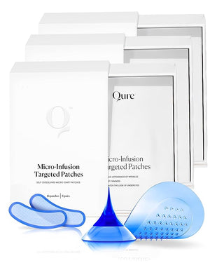 Qure Micro-Infusion Anti Wrinkle Patches for Smile Line Frown lines Under Eye Bags Puffiness Crow's Feet - Retinol Caffeine Niacinamide &amp Peptides - Dissolvable for Overnight Use - 24 Pairs