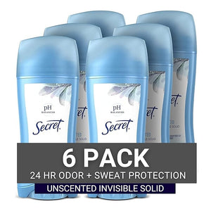 Secret Antiperspirant and Deodorant Women Original Unscented Invisible Solid pH Balanced 2.6 Oz (Pack of 6)