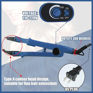 Hair Extensions Iron Fusion Keratin Hair Extensions Heat Tool Heat Connector Wand with Fusion Glue Protector Template Hair Clip Finger Protector 2 Bag Keratin Glue Granule Bead(Blue)