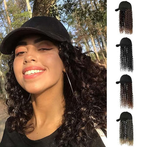 baseball cap wigs for women Extensions Adjustable Wig Hat Attached African Kinky Curly Hairpiece for Woman Girl Hair Synthetic Wavy Extensions
