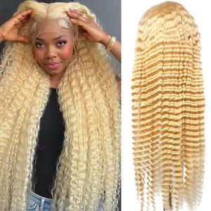 HC 40 Inch 613 Lace Front Wig Human Hair 13x6 Blonde Wig Deep Wave HD Transparent Lace Front Wigs Human Hair 200% Density Pre Plucked Lace Frontal Wig for Women Natural And Confident Style