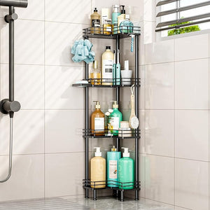 HapiRm Corner Shower Caddy Organizer - 4 Tier Shower Shelf Corner with Soap Holder Rustproof Bathroom Standing Organizer with 4 Hooks Black