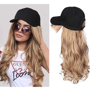 Women's Baseball Cap Wig - Long Curly &amp Wavy Sunshade Integrated Wig Cap