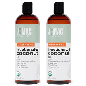 J Mac Botanicals Organic Fractionated Coconut Oil (32 oz - 2 Pack 16 Ounce Bottles) Carrier Oil for diluting Essential Oils Hair and Skin Conditioner Massage