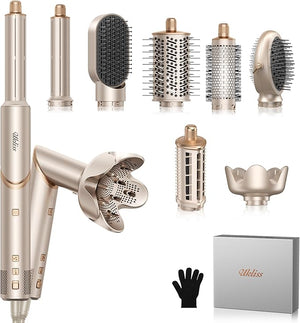 Ukliss 8 in 1 Hair Dryer Brush &amp; Multi Hot Air Styler?Foldable 110,000 RPM Blow Dryer Brush Tool Set with Diffuser Auto-Wrap Curler for Fast Drying Curling Straightening Hair Daily Styling (1.25''