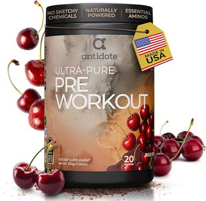 Antidote Clean Pre-Workout Powder - Natural Energy &amp Focus Booster with Beetroot Creatine &amp Beta-Alanine - No Artificial Additives - Vegan Keto-Friendly Supplement - Wild Cherry - 20 Serving