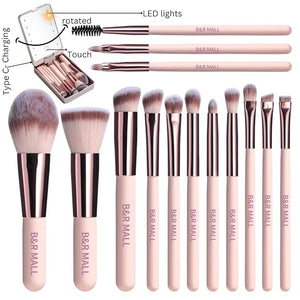 B&ampR MALL Makeup Brush Set with LED Mirror ? Supper soft Brushes for Flawless Foundation Concealer Eyeshadow &amp More | Lightweight Versatile Perfect for On-the-Go Touch-Ups (Champagne Gold)