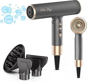 Mr Big Hair Dryer Italian Style Professional Ionic Anti Frizz with Intelligent Temperature Sensor Lightweight at 12oz Self-Cleaning Brushless Motor T-Shaped Insanely Powerful Air Flow 120000 RPMs