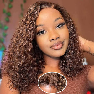 Ombre Bob Wig Human Hair 4/27 Highlight Wear and Go Glueless Wig Deep Wave Curly Honey Blonde Lace Front Bob Wigs 180 Density 16 Inches