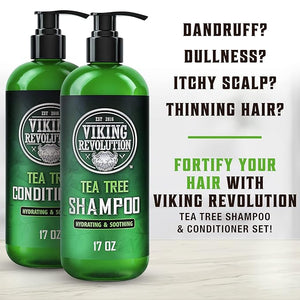 Viking Revolution Tea Tree Shampoo and Conditioner Set - Hydrates Moisturizes &amp Soothes Dry and Itchy Scalps - With Natural Tea Tree Oil - 17 oz