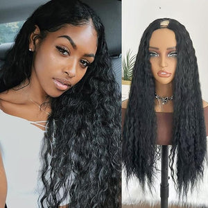 KRSI Loose Curly V Part Wig Scalp Protective U Part Wigs No Sew in Glueless Clip in V Part Half Wig 26Inch Long Synthetic Loose Wavy Half Hair Wigs for Black Women