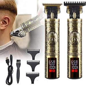 Professional Hair Clippers for Men Electric Haircut Kit Hair Trimmer Grooming Waterproof Rechargeable Close Cutting T Blade Trimmer USB Rechargeable Clippers for Hair Cutting (LED-Vintage Gold)