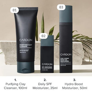 Cardon Cactus-Based Men's Skincare Set | Premium Korean Skincare for Sensitive Skin and Oily Skin | Water-based Face Moisturizer with SPF 30 Gentle Face Wash Repairing Night Cream with Vitamin E