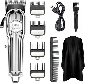 KEMEI 1977 Hair Clippers for Men Professional, Cordless Hair Trimmers Grooming Kit Wet/Dry Clippers USB Rechargeable Beard Trimmer Haircut Set for Home Use &amp; Barbers, Silver