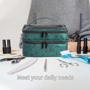 Double-Layers Nail Polish Organizers and Storage, Geometric PU Leather Carrying Case for Fingernail polish, Nail Varnish and Manicure Sets - Holds up to 30 Bottles£¨15ml£©with Detachable Divider