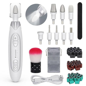 PELCAS Electric Nail File 5 Speeds Manicure and Pedicure Kit Cordless Nail Drill Toenail Grinder for Thick Toenails with LED Light Dremel Tool Kit for Human Pet Toenails Natural &amp Acrylic N