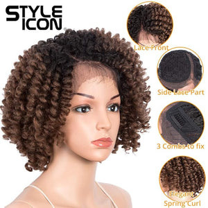 Style Icon 12 Afro Wigs Short Curly Wigs for Black Women Lace Front Side Part Synthetic Wigs Ombre Blonde Wig (12 Inch OT30)