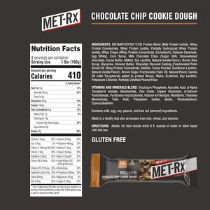 MET-Rx Big 100 Colossal Protein Bars Chocolate Chip Cookie Dough Meal Replacement Bars 9 Count (Pack of 1)