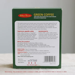 Wins Town Slimming Green Coffee, 200g Natural Diet Supplement for Healthy Weightloss, 20 Sachets