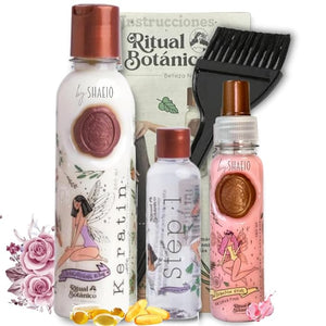 RITUAL BOTANICO Keratina para alisar el pelo 250ML + Termoprotector 120ML - Keratin Hair Treatment - Brillo sedosidad y nutrici?n Omega 9 y 12 Aceites esenciales+Aminoacidos (Incluye Aplicador)
