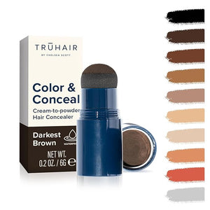 TRUHAIR Color &amp Conceal Waterproof Root Touch Up Hair Color Concealer - Hair Cover up for Gray Coverage and Hairline Filling - 11 Hair Colors Available (Darkest Brown)