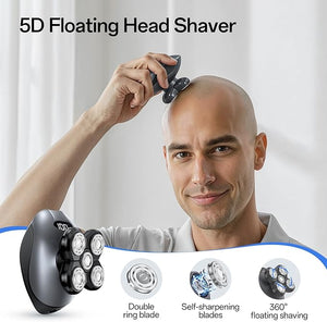 Electric Razor for Men, Head &amp; Body Hair Shaver for Men, Cordless Rechargeable Wet/Dry Bald Head &amp; Groin Waterproof Razor with Rotary Blades,Clippers, Beard Trimmer,Nose Trimmer, Brush (Gray)