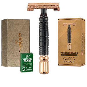VIKINGS BLADE Double Edge Safety Razor for Men + 5 Swedish Steel Blades + Luxury Case. Smooth Reusable Eco-Friendly (Chieftain ¡°Odin¡±)