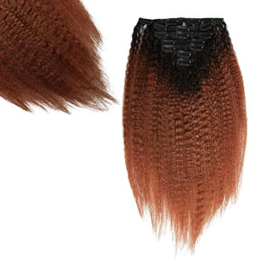 SIYUSI Kinky Straight Clip In Extensions, 100% Brazilian Remy Human Hair Clip Ins, Scalp-Friendly Invisible Clips, Chocolate Brown Ombre, 3.52oz, 7Pcs (16 Inch)