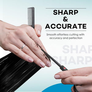 JASON Left Handed Hair Scissors - 10 Pcs Hair Scissors Set 6 Inch Thinning Shears for Hairs Cutting with 30 Teeth Professional Straight Shear for Men &amp Women Barber Set for Home Salon Black Gift