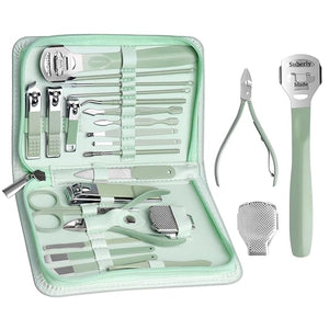 Professional Manicure Set Pedicure Tools Set Nail Grooming Kit for Women Mens 22 in 1 Nail Manicure Kit Foot Hand Care Kit Nail Clipper Set - Green