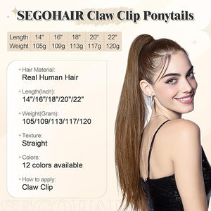 Human Hair Ponytail Extension with Claw Clip Natural Look Soft 14-22 More Colors Options for Women Ideal for Dates Weddings Parties Gifts - 18 113g Light Brown