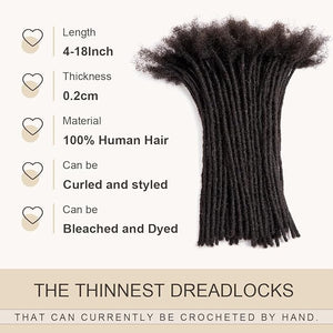 DAIXI 0.2cm &amp; 0.4cm &amp; 0.6cm &amp; 0.8cm Thickness 12 Inch 100 Strands 100% Real Human Hair Dreadlock Extensions for Man/Women Permanent Loc Extensions Bundles Can Be Dyed Bleached Curled and T
