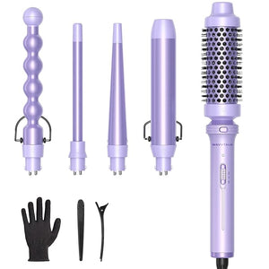 Wavytalk 5 in 1 Curling IronCurling Wand Set with Curling Brush and 4 Interchangeable Ceramic Curling Wand(0.5¡±-1.25¡±)Instant Heat UpInclude Heat Protective Glove &amp 2 Clips (Purple)