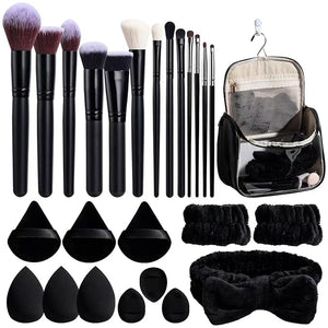 BS-MALL Makeup Brush Set with Waterproof Travel Bag &amp Makeup sponges -26 Pcs Set Triangle Puff &amp Face Washing PuffsFace Wash Headband Wristband for Travel Go Camping Gift &amp Makeup Beginne