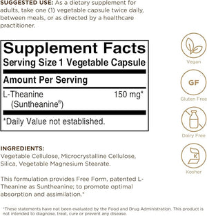 Solgar L-Theanine 150 mg - 60 Vegetable Capsules - Promotes Relaxation - Non-GMO, Vegan, Kosher &amp; Gluten Free - 60 Servings