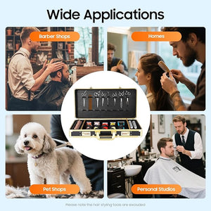 Portable Barber Carrying Case - Sturdy Storage for Clippers, Scissors &amp; Salon Tools - Multi-Compartment Organizer with Combination Lock - Ideal for Barbers, Stylists &amp; Groomers (Black, Golden)